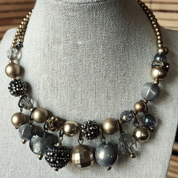 Multiple Bauble Memory Wire Beaded Choker Vintage Necklace Glass Crystals Lucite - Picture 2 of 13